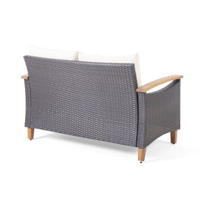 English Elm Christopher Knight Home® - ISLA Teak Chat Set with Acacia Wood Frame, Water-Resistant Cushions, Transitional Wicker Style Lounge 66579.00BRN