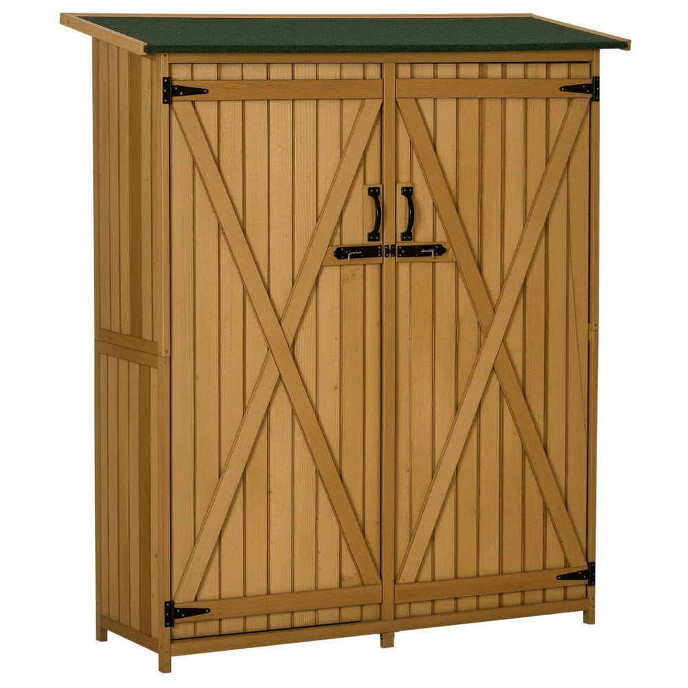 English Elm Wooden Fir Outdoor Storage Cabinet with Asphalt Roof Lockable Doors and Four Shelves T3971S00018