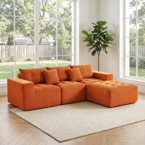 English Elm 101" Modular Cloud Sectional Corduroy Upholstered Sofa Reversible Chaise Living Room Orange W1170S00054
