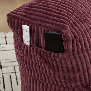 English Elm Big Corduroy Lounger Bean Bag with Ottoman Memory Foam Fill for Living Room Wine Red W395P435354