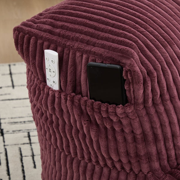 English Elm Big Corduroy Lounger Bean Bag with Ottoman Memory Foam Fill for Living Room Wine Red W395P435354