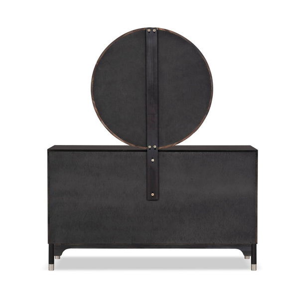English Elm 1pc Wide Black Walnut Veneer Dresser with Silver Legs Mid-century Modern Bedroom B2741P446691