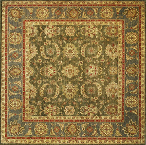 Pasargad Home Denver Collection Hand-knotted Green Lamb's Wool Area Rug - Elegant Floral Design 9'10"   Phr-920 10x10