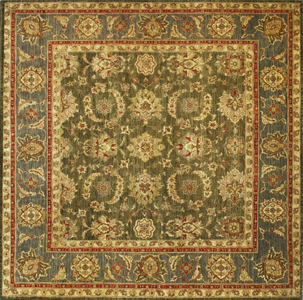 Pasargad Home Denver Collection Hand-knotted Green Lamb's Wool Area Rug - Elegant Floral Design 9'10"   Phr-920 10x10