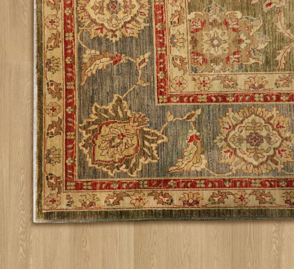 Pasargad Home Denver Collection Hand-knotted Green Lamb's Wool Area Rug - Elegant Floral Design 9'10"   Phr-920 10x10