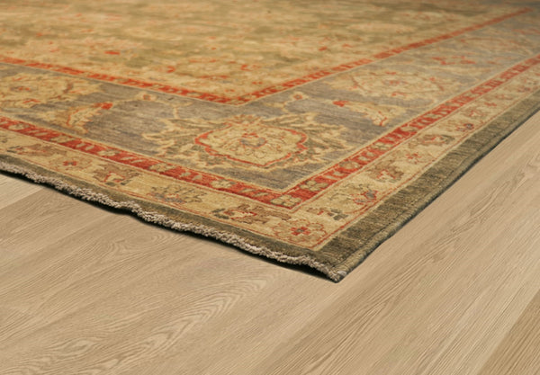 Pasargad Home Denver Collection Hand-knotted Green Lamb's Wool Area Rug - Elegant Floral Design 9'10"   Phr-920 10x10