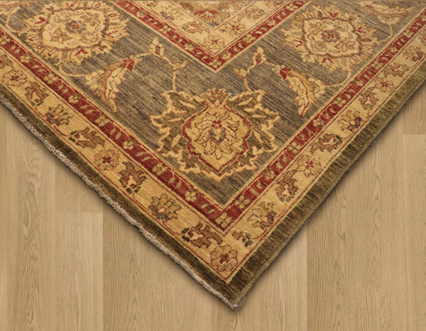 Pasargad Home Denver Collection Hand-knotted Green Lamb's Wool Area Rug - Elegant Floral Design 9'10"   Phr-920 10x10