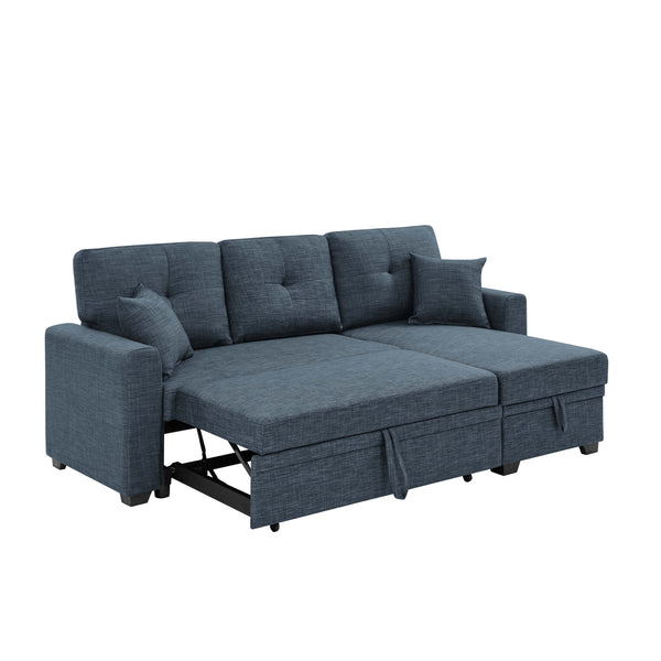 English Elm Upholstered Sleeper Sofa with Chaise & Under-Seat Storage, Reversible L/R, Modern Compact Design Blue B355S00006