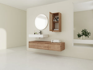 English Elm 60 Inch Wall-Mounted Bathroom Vanity Set With Resin Sink, Soft-Close Drawers & Side Cabinet Storage W999S00357