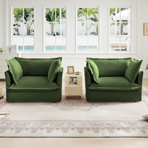 English Elm Set Of 2 Slipcovered Armchairs - Luxurious Deep Seat Chairs In Soft Green Chenille For Any Space W3041S00048-GIGA