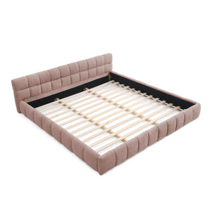 English Elm California King Upholstered Bed Frame In Soft Pink Chenille - No Box Spring Needed, Modern Design! W487P311319