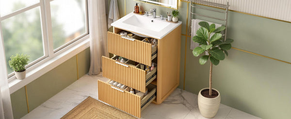 English Elm 24'' Vintage Bathroom Vanity with Ceramic Sink Soft Close Drawers Open Shelf N710P411251P