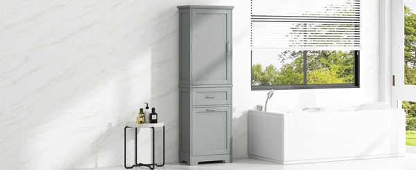 English Elm Tall Bathroom Storage Cabinet - Freestanding Grey Mdf Unit With Drawers & Adjustable Shelf For Organizing N725P206895E-GIGA