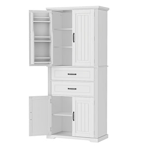 English Elm [video] Floor to Ceiling Matte Storage Cabinet with Drawers Shelves and Adjustable Interior White N759P407762K
