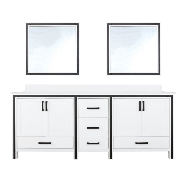 English Elm White Double Bath Vanity 80" W x 22" D with White Quartz Top, Soft-Close Drawers, 30" Mirrors, Ample Storage B2731S00916