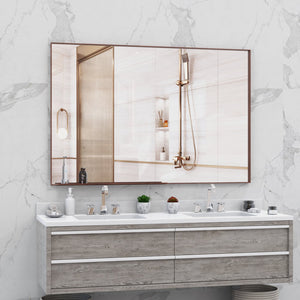 English Elm 60"X40" Oversized Modern Rectangle Mirror With Walnut Frame - Stylish Dual Orientation Wall Décor W708P297606
