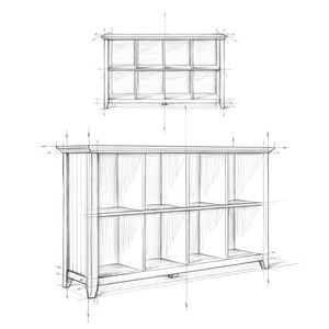 English Elm Acadian 8-Cube Storage Sofa Table in Black Solid Wood – Hand-Finished, Tapered Legs, Versatile Entryway Console B136P203446