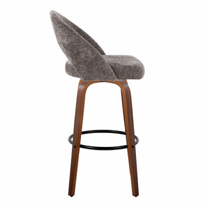 English Elm Fixed-height Mid-century Barstools with Walnut Legs and Grey Upholstered Seats Set B202S01932