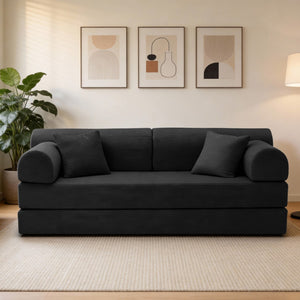 English Elm Convertible Corduroy Floor Sofa Folds Flat as Sleeper Daybed for Studio Living Black W5532P438769
