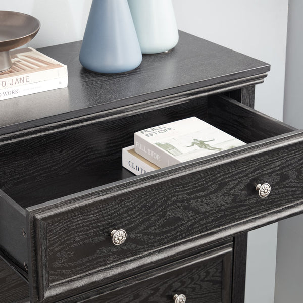 English Elm Modern 5 Drawers Dresser with Smooth Glide Drawers, Stylish Metal Handles & Unique Stable Feet Organizer for Bedroom and Living Room Storage (45.87"L x 20.08"W x 11.03"H) Black W2275P149804