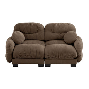 English Elm Pleated Chenille Two Seater Modular Sofa with Curved Armrests and Ergonomic Foam Cushions Brown W5656S00055
