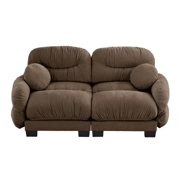 English Elm Pleated Chenille Two Seater Modular Sofa with Curved Armrests and Ergonomic Foam Cushions Brown W5656S00055