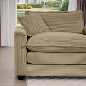 English Elm Comfortable Deep Seat Chair With Footstool & Pillow – Plush Corduroy For Living Room & Bedroom Use W714S00701