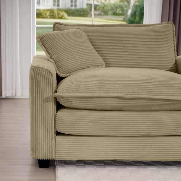 English Elm Comfortable Deep Seat Chair With Footstool & Pillow – Plush Corduroy For Living Room & Bedroom Use W714S00701