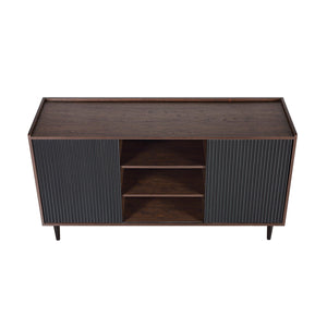English Elm Duane Fluted 59" Sideboard with Ribbed Wood Grain, Cable Management & Iron Feet for TV Stand Black B365P397664