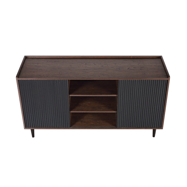 English Elm Duane Fluted 59" Sideboard with Ribbed Wood Grain, Cable Management & Iron Feet for TV Stand Black B365P397664