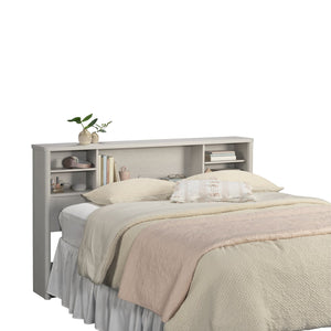 English Elm Full/Queen Bookcase Headboard White — Slim Engineered Wood, 2 Adjustable Shelves, Hidden Cord Access, Easy Assembly B356P402781