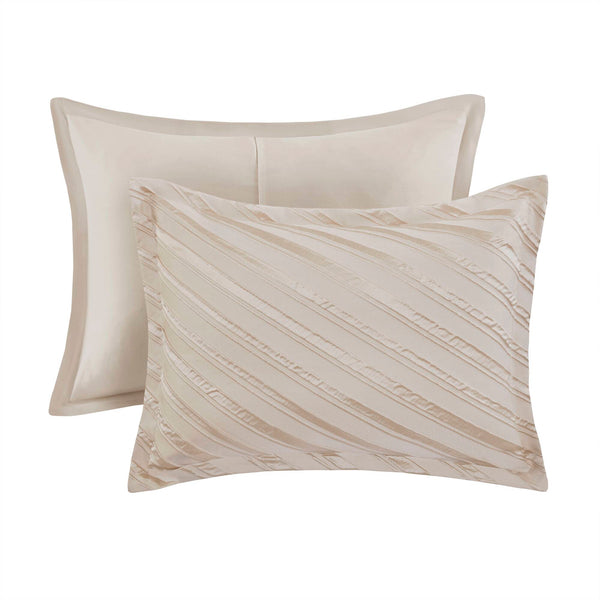 JLA Home Madison Park - 7 7-Piece Comforter Ensemble with Jacquard Texture, Hotel-Quality Layering, OEKO-TEX Certified Luxury Beige MP10-8653