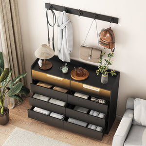 English Elm Living Room Sideboard Storage Cabinet Black with 6 Drawers, RGB Light Strip, Sturdy MDF Design W1321P288794