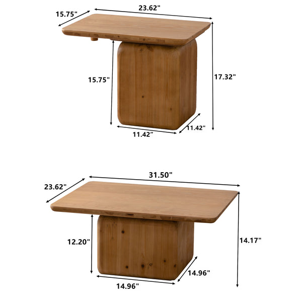 English Elm Vintage Retro Square Coffee Table Set with Wood Grain MDF Veneer & Fir Frame, Sturdy 110lb Capacity, Stylish Living Room Accent (Set of 2) Natural W757P235684