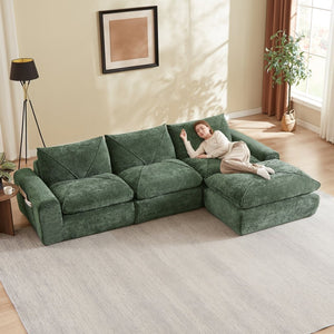 English Elm Modern Chenille Modular Sectional Sofa with Foot Pedals for Living Room Comfort Green W3396S00069