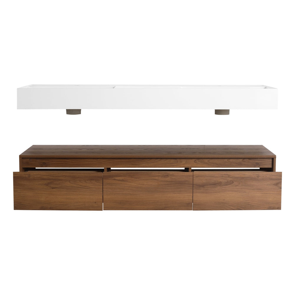 English Elm 60 Inch Wall-Mounted Bathroom Vanity With Dual Resin Sinks, Soft-Close Drawers & Modern Elegance W999S00259