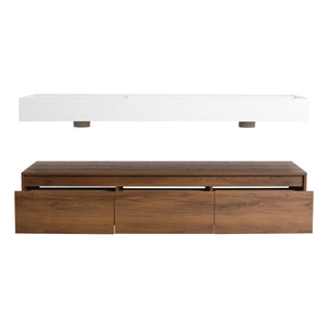 English Elm 60 Inch Wall-Mounted Bathroom Vanity With Dual Resin Sinks, Soft-Close Drawers & Modern Elegance W999S00259