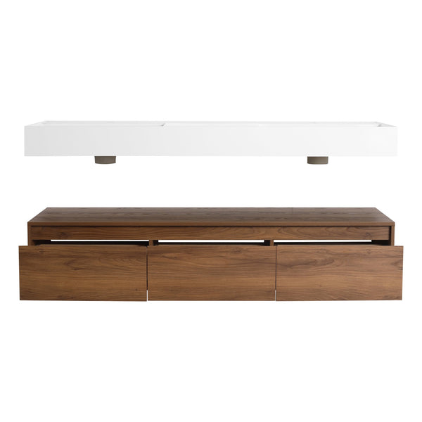 English Elm 60 Inch Wall-Mounted Bathroom Vanity With Dual Resin Sinks, Soft-Close Drawers & Modern Elegance W999S00259