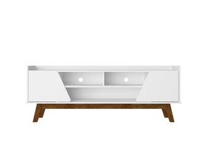 English Elm Marcus 63" TV Stand with Soft-Close Doors and Cable Management, Sturdy MDF Frame & Pine Legs White B365P397917