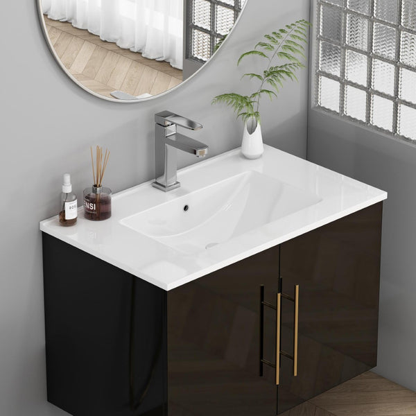 English Elm 30-inch White Ceramic Drop-in Sink for Minimalist Bathrooms with Pre-drilled Faucet W3151P360951