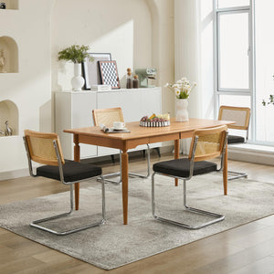 English Elm Mid Century Modern Dining Chairs Set Of 2 - Stylish Velvet Accent With Rattan Back & Chrome Base W1143P342096