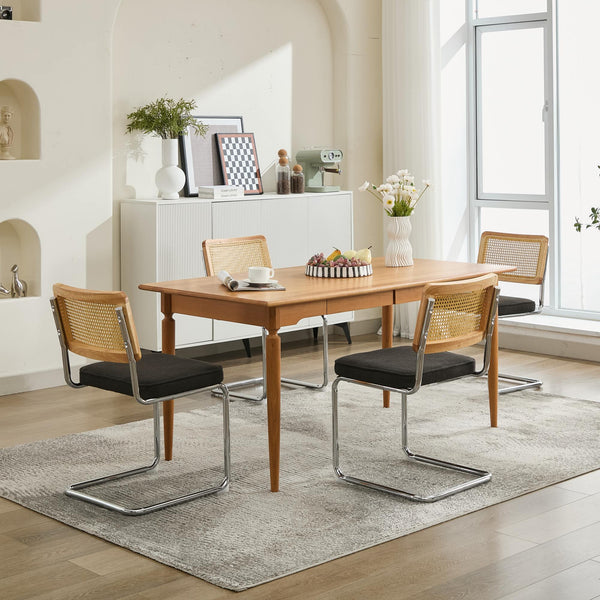 English Elm Mid Century Modern Dining Chairs Set Of 2 - Stylish Velvet Accent With Rattan Back & Chrome Base W1143P342096