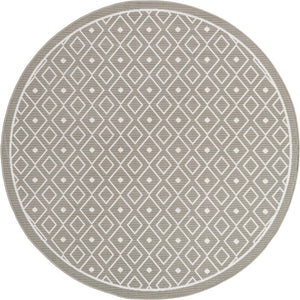 Unique Loom Outdoor Trellis Kafes Machine Made Geometric Rug Gray, Ivory 7' 1" x 7' 1"