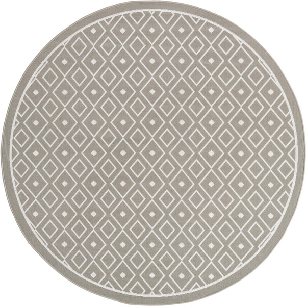 Unique Loom Outdoor Trellis Kafes Machine Made Geometric Rug Gray, Ivory 7' 1" x 7' 1"