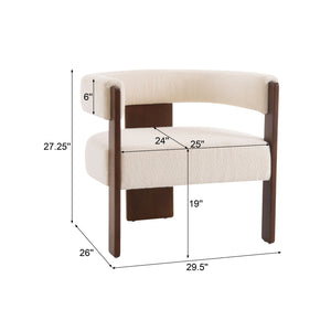 English Elm Christopher Knight Home® - Modern Boucle Upholstered Accent Armchair with Barrel Back, Walnut Legs, Plush Texture for Living Room Comfort Beige,Walnut 29.5 L x 25.5 W x 14.5 H N776P205886B