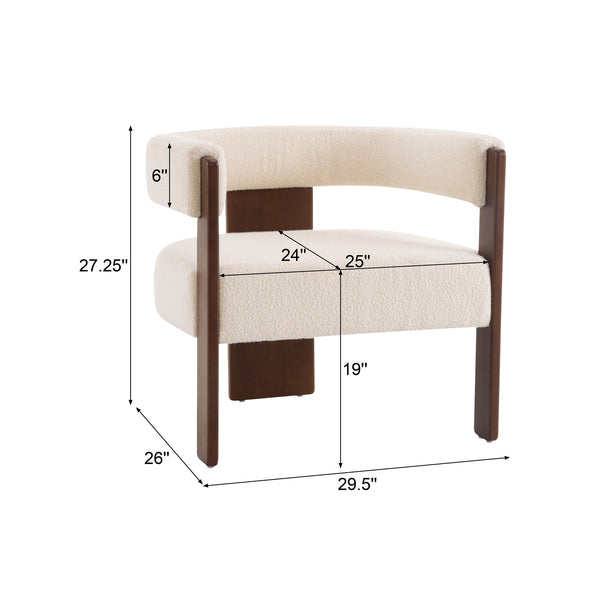English Elm Christopher Knight Home® - Modern Boucle Upholstered Accent Armchair with Barrel Back, Walnut Legs, Plush Texture for Living Room Comfort Beige,Walnut 29.5 L x 25.5 W x 14.5 H N776P205886B