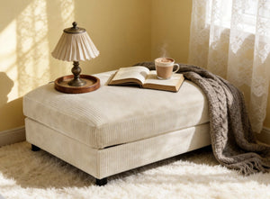 English Elm Corduroy Ribbed Upholstered Ottoman Plush Footrest or Extra Seating for Living Rooms Beige B2748P483347