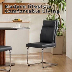 English Elm Dining Chair Set of 2 Faux Leather Chrome Base Ergonomic Contemporary Kitchen Seating Black W3851P453162