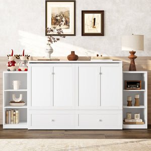English Elm Full-Size Murphy Bed With Stylish Storage Drawers & Shelves – Perfect For Compact Spaces & Guests! W1580S00251