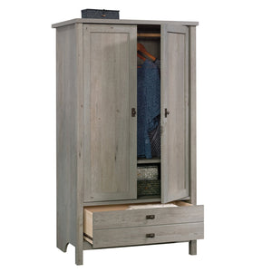 English Elm Armoire, Rustic Brown Finish With Hidden Storage, Garment Rod & Adjustable Shelf For Compact Spaces B356P402677